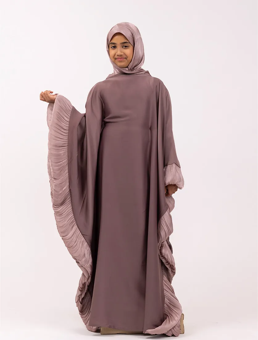 Mauve Girls Organza Trim Kaftan